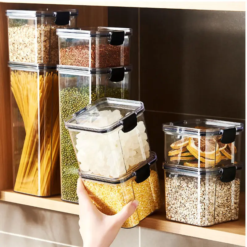 Clear Airtight Plastic Food Storage Container Transparent Kitchen Fridge Food Jar Pot Cans Box Storage Boxes & Bins