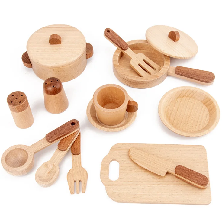 Wooden Tea Set Kitchen Set Toddlers Mini Kitchen Wood for Kids Wooden Toys 2 to 4 Years