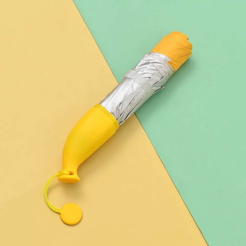 3 fold fancy innovate banana shape gift  bottle umbrella yellow and green