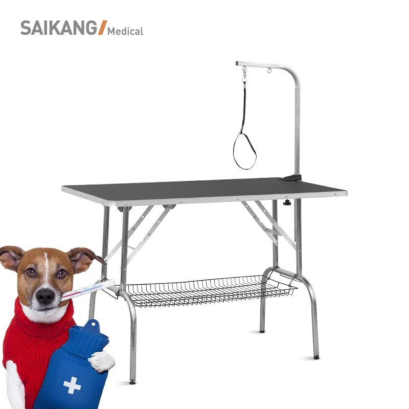 SK-PGT01 SAIKANG Professional Veterinary Equipment Stainless Steel Adjustable Manual Pet Grooming Table