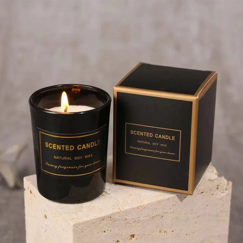 Luxury Custom Matte Black Glass Scented Candle Private Label With Customized Packaging For Gift Home Decor