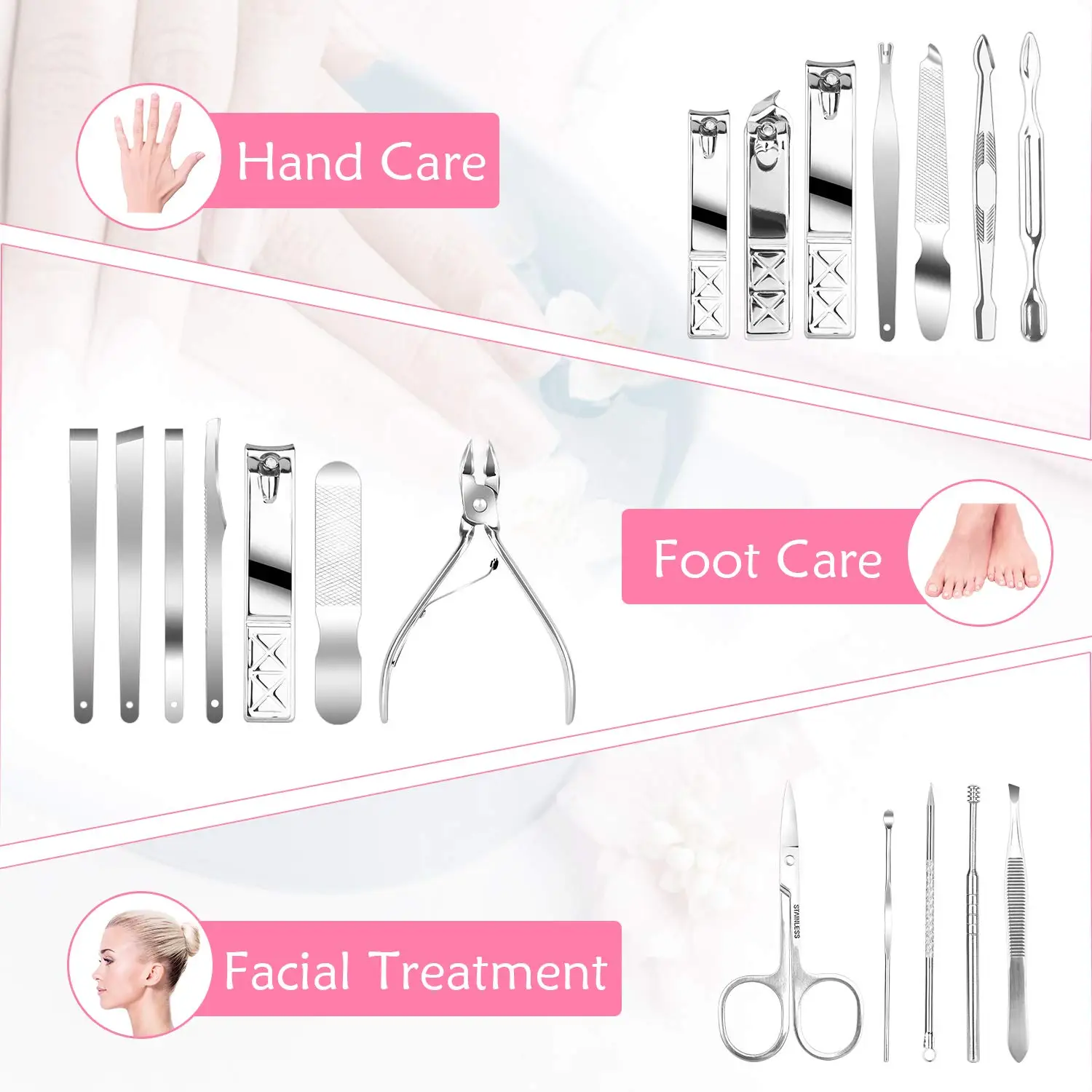 18pcs Manicure Set Pedicure Nail Clippers Set Travel Hygiene Kit Grooming Tool Set