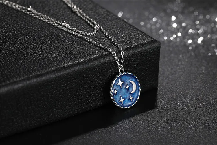 Custom Unique Designs Qings 925 Blue I Love You To The Moon And Back Sterling Silver Moon And Star Necklace For Girls