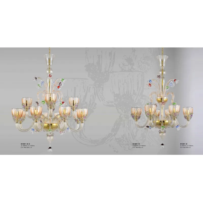 European Style Luxurious Romantic Flower Glass Colorful Decorative Elegant Customized Banquet Chandelier