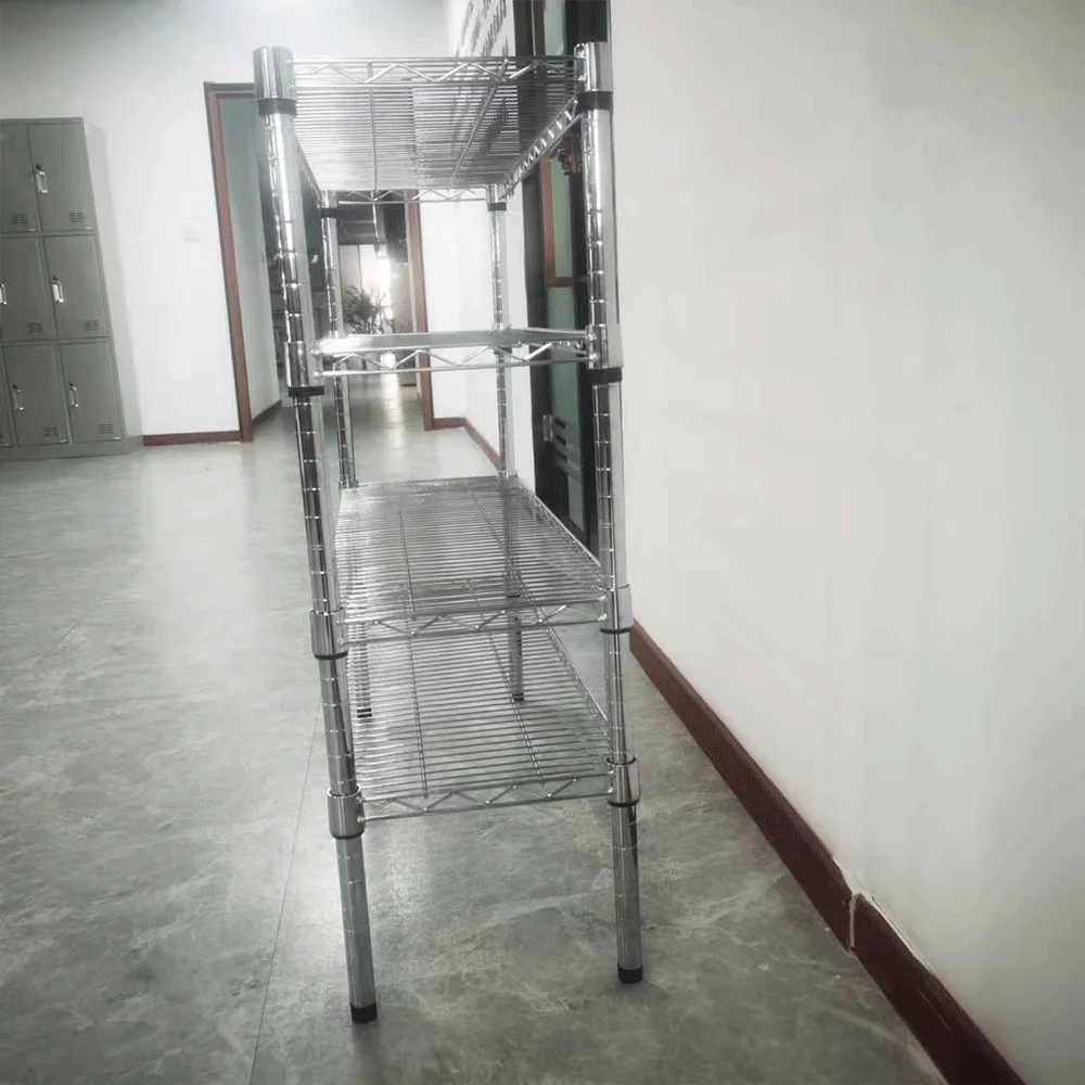 Chrome-plated wire mesh Shelving Multilayer detachable removable storage shelf with wheels