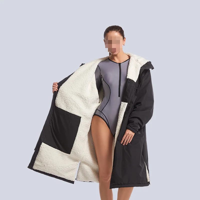 Waterproof Surf Changing Robe Outdoor Beach Surfing Pool Sherpa Lamb Hooded Cloak