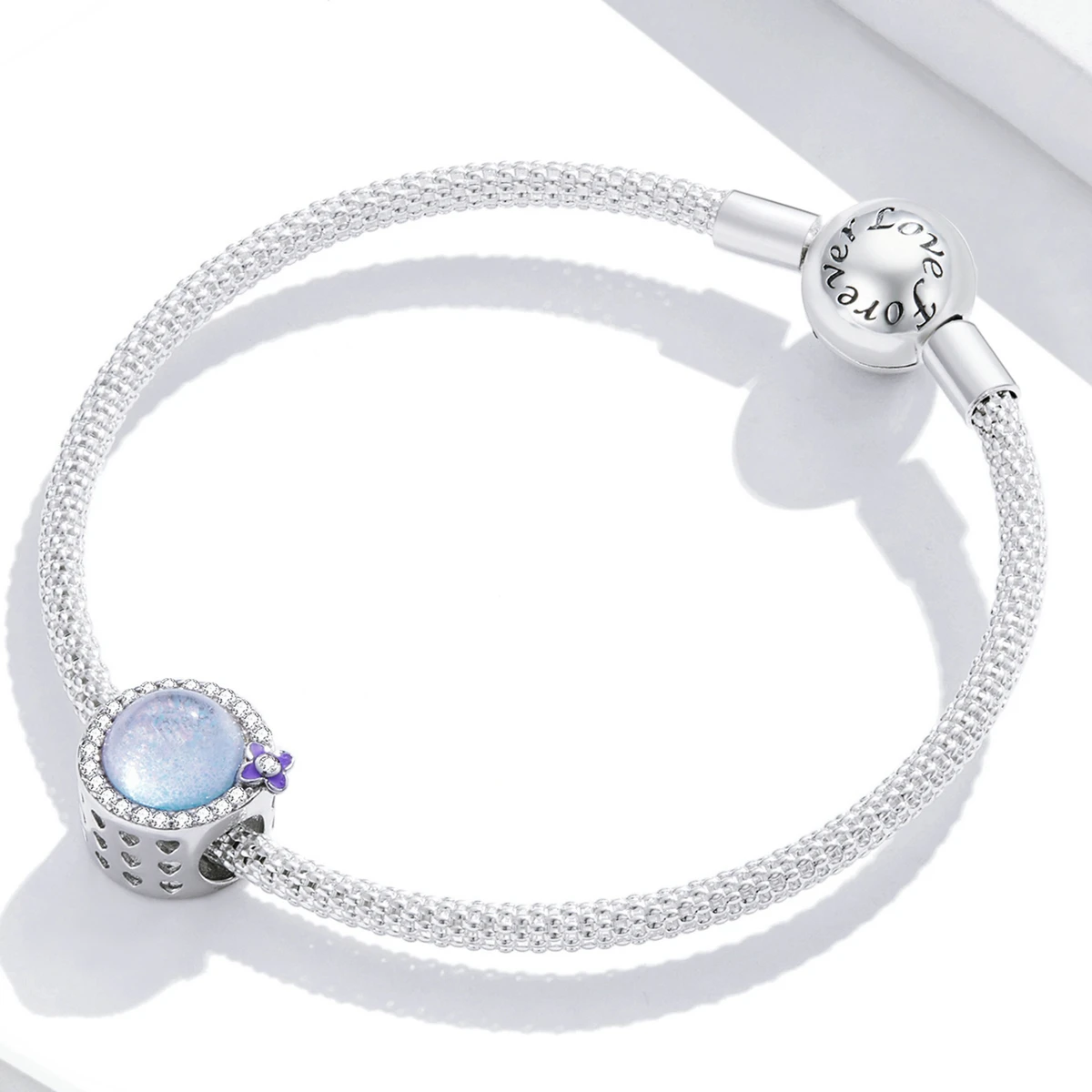 HOT Dream Garden Round Beads 925 Sterling Silver Clear CZ Charm Fit Women Silver Snake Bracelet Fine Jewelry Gift SCC2085