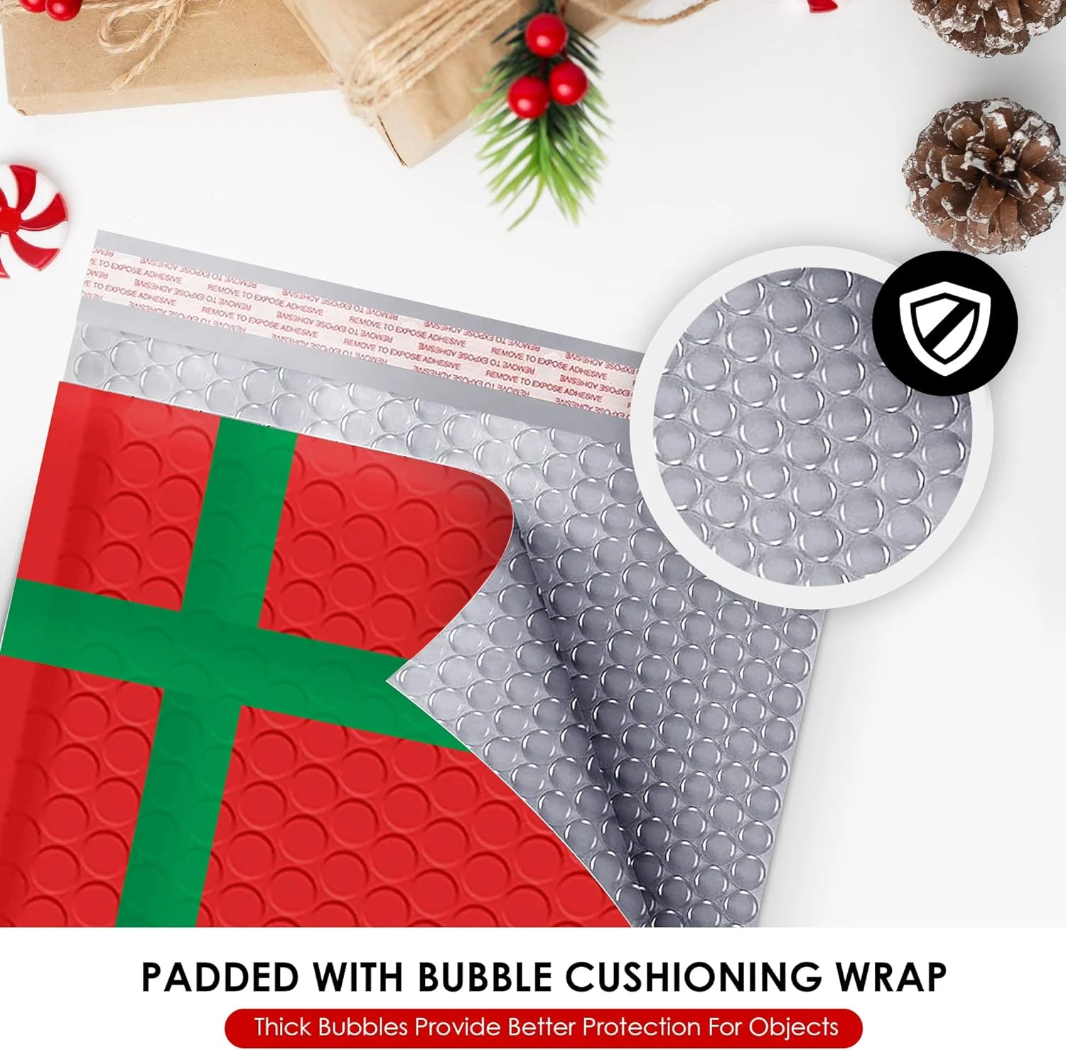 Christmas Poly Bubble Mailers Cushion Mailer Self Seal Holiday Themed Red Green Gift Packaging Envelope