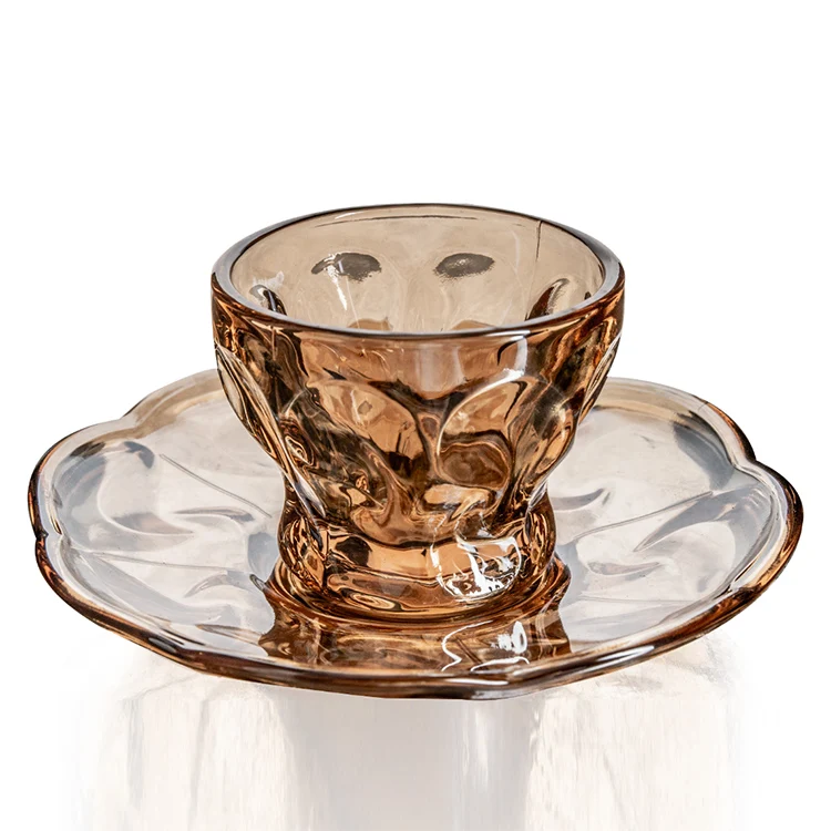 middle east style amber glazing glass cup arabic coffee cups cawa tea cup with saucer 12pcs in gift box