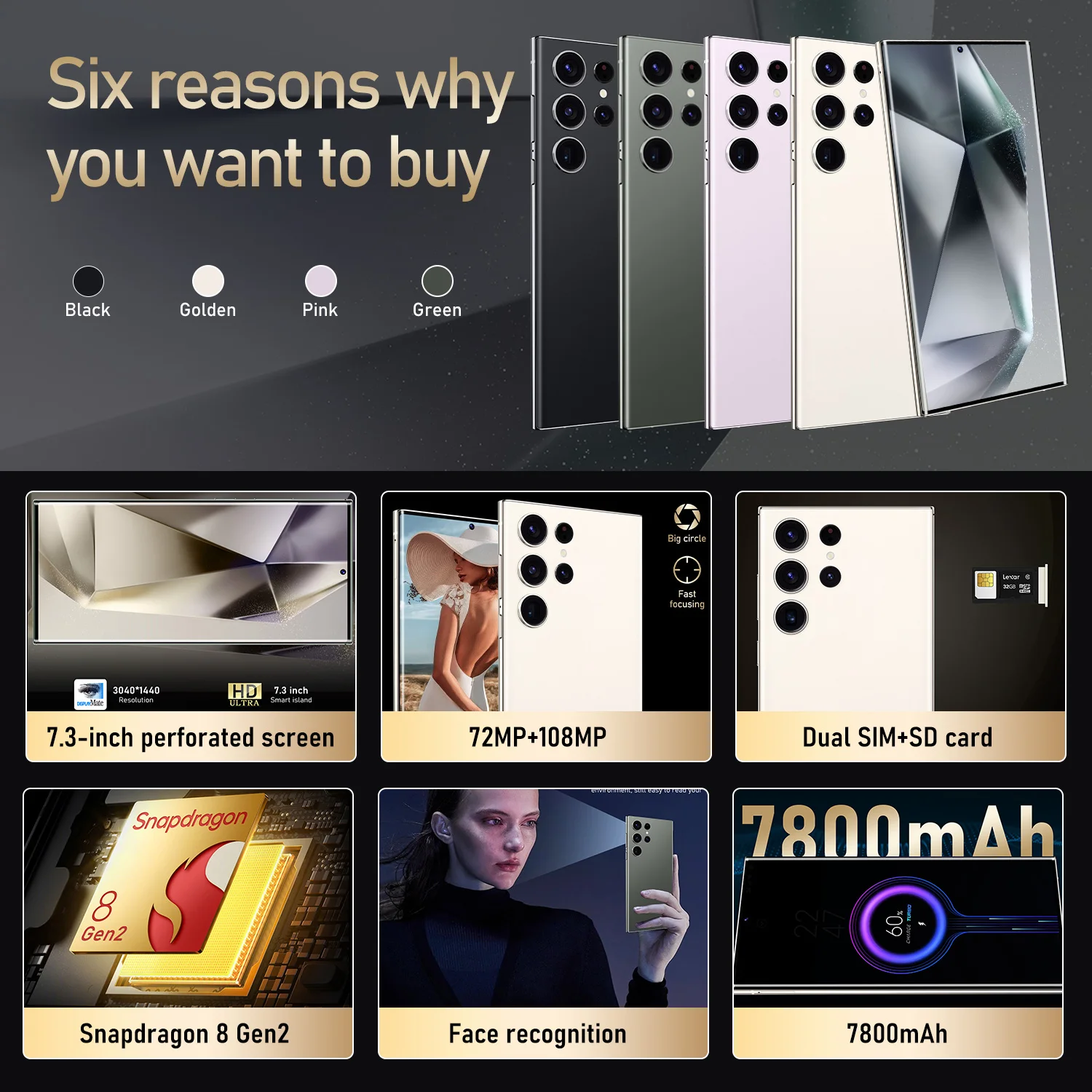 S24 ULTRA 16GB+1TB Cell Phone Smartphone Global 5G Android 7.3 inch Full Screen Unlocked Smart Mobile Phones