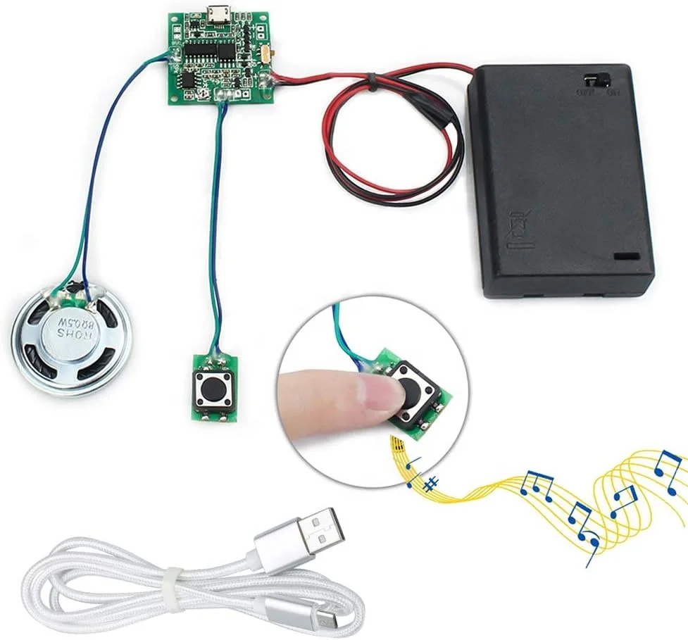 8MB MP3 WAV USB Downloadable with AA Battery Box and USB Cable for DIY Audio Cards Christmas Creative Gift