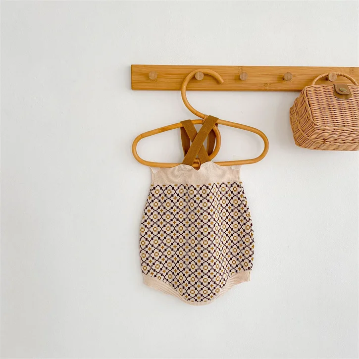 2024 ins spring autumn vintage baby girl romper high quality toddler girls jumpsuits knitted baby girl sweater romper