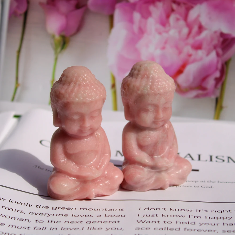 Hand Carved Natural Pink Opal Gemstone Crystal Baby Buddha Carving Ornament For Home Decoration
