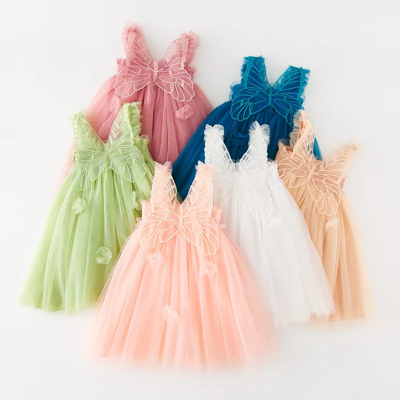 Summer Girl Kawaii Angel Wing Fairy Puffy Dress Toddler Kid New Mesh Sling Princess Dress for Girls Birthday Party Dresses