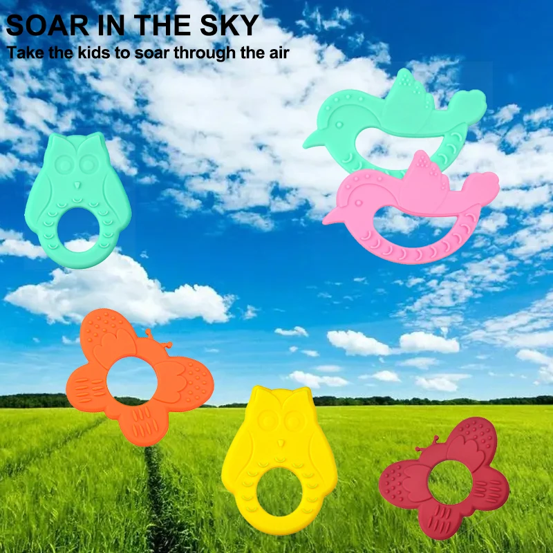 Wholesale Shape Ring Animal Silicone Chewing Teether Baby Teething Toy BPA Free Silicone Teether Strap Baby Teether