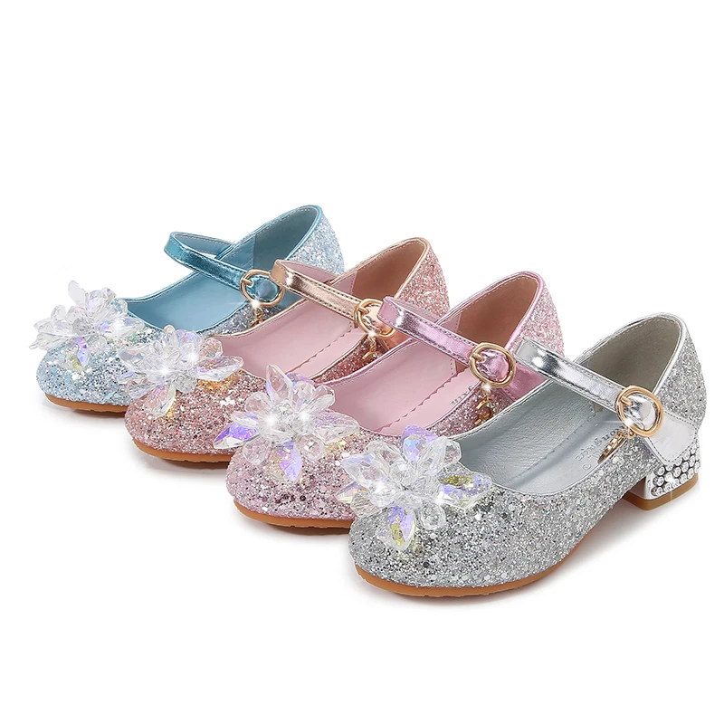 
2021 kids high heel shoesSequin kids Girls Princess Party Dress shoes for Pageant Children Wedding shoes flower girl shoes 