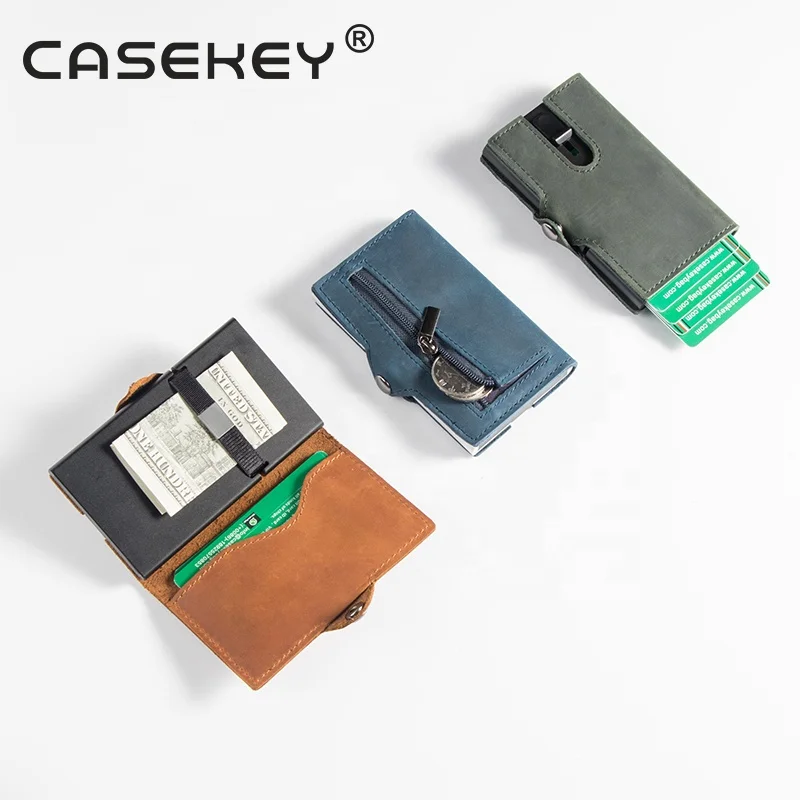 Casekey мужской металлический кошелек на молнии rfid защита держатель кредитных карт
