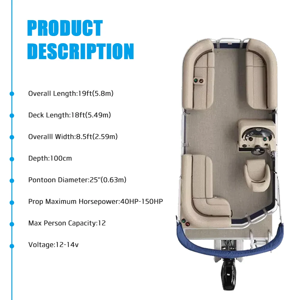 Kinocean 19ft Mini Outboard Aluminum Fishing Pontoon Boat Electric Engine Combo Set for Surfing and Outdoor Sports