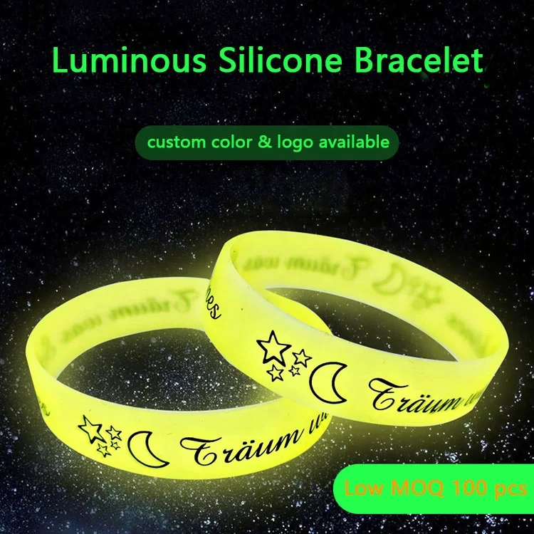 Custom Color & Logo Luminous Silicone Wristband Night Gleamy Bracelet Fluorescent Wrist Band for Event Concert Club