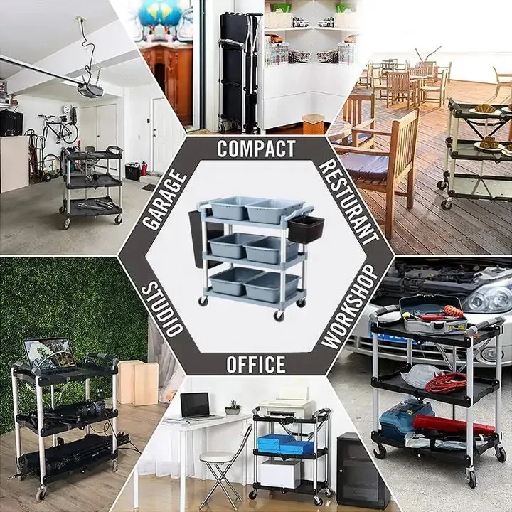 3 Layers Plastic Heavy Duty Useful Trolley Cart With 4 Wheels For Restaurant Hotel Service