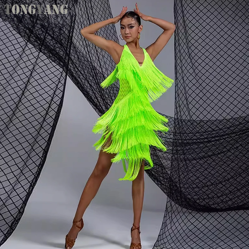 TONGYANG 2024 New Professional Latin Performance Dance Dress Women Sexy Ballroom Party Fringe Skirt Practice Dancing Wear