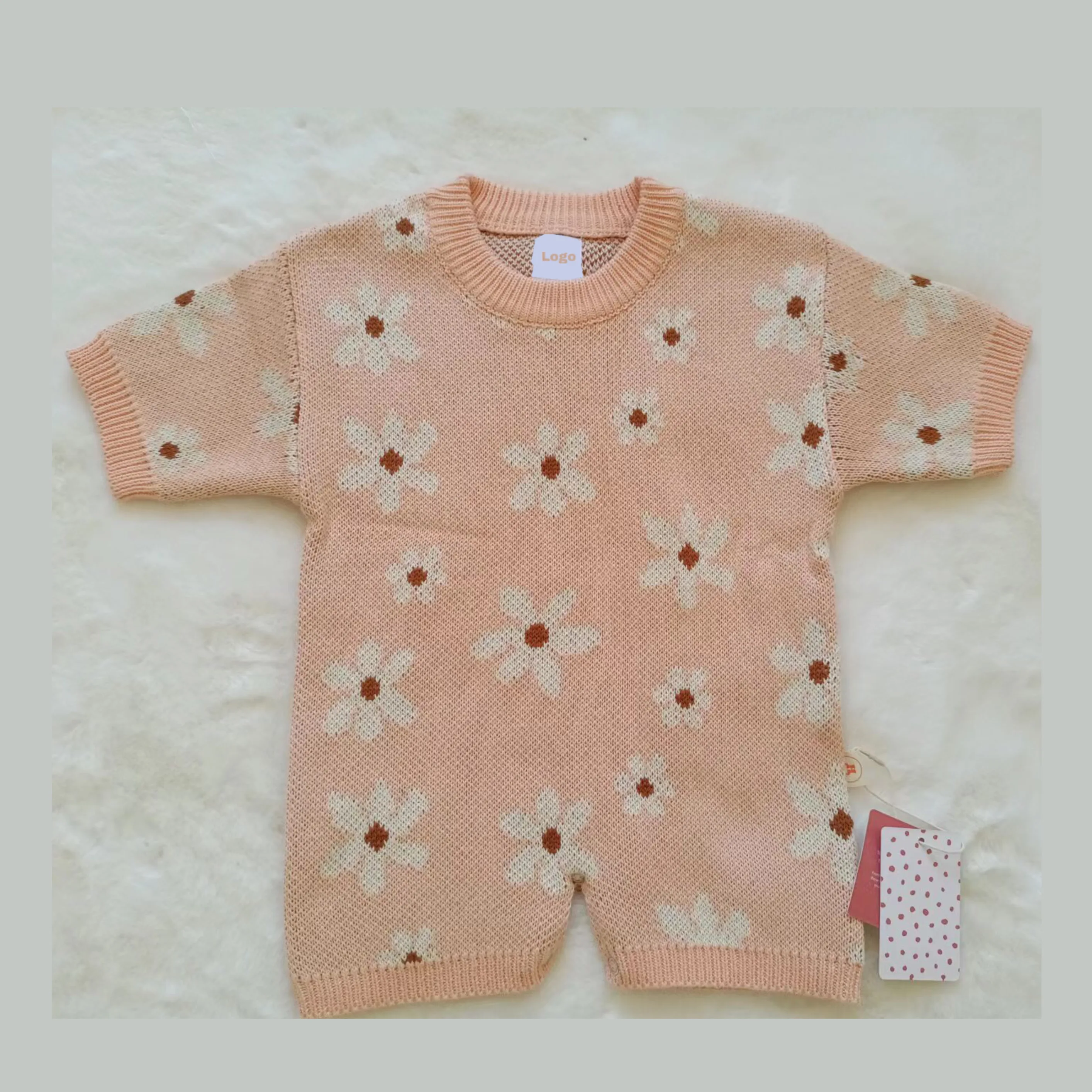 Summer kids Knit Suits Purple Sunset Flower Sleeveless Shirt Strap Knit Sets