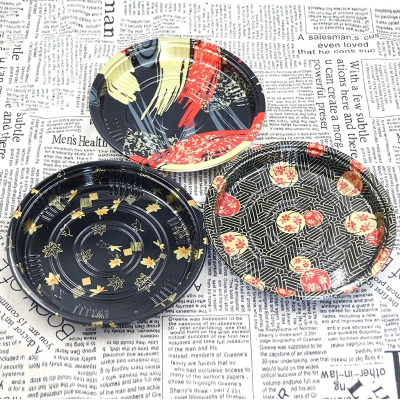 Custom Round Disposable Takeaway Sushi Tray Fast Food Plastic Container Packaging Sushi Box Trays With Transparent Lid