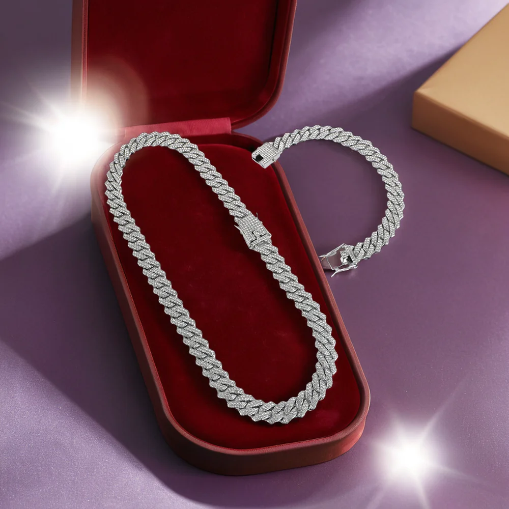 Fine Jewelry 12mm Silver Gold Plated Cuba Chain Hip Hop Style Punk Fashion Accessories Wedding Party Gift for Men