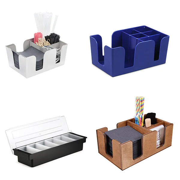 Customized 6/4/2 Condiments Eco-Friendly Promotion Bar Caddy Customized Logo Printing Plastic Napkin Holder Caddy For Promotion