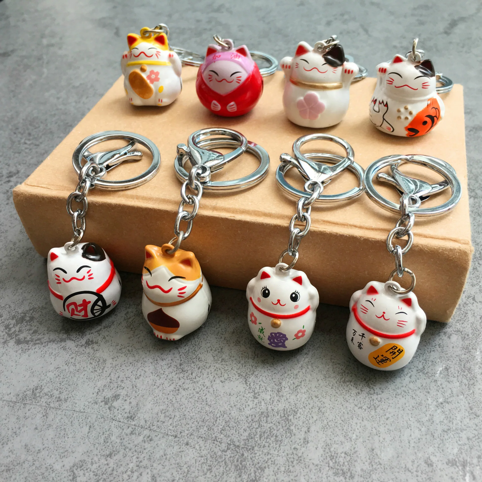 superior quality Promotional Gifts Maneki Neko Finger Ring Key Chain Cute Cartoon Pendant Doll Chinese Lucky Cat Keychain