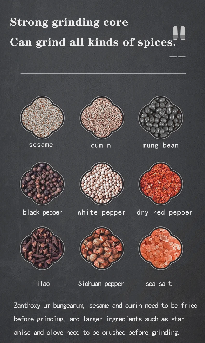 Type-C charging salt&pepper grinder ceramic grinding core, high hardness, wear resistance, long life, stylish shape easy to hold