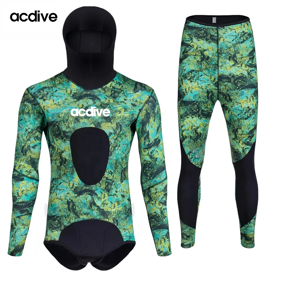 OEM ODM Spearfishing 2.PCS 1.5mm Max Stretchy Men Hooded Yamamoto Neoprene Free Diving Wetsuit