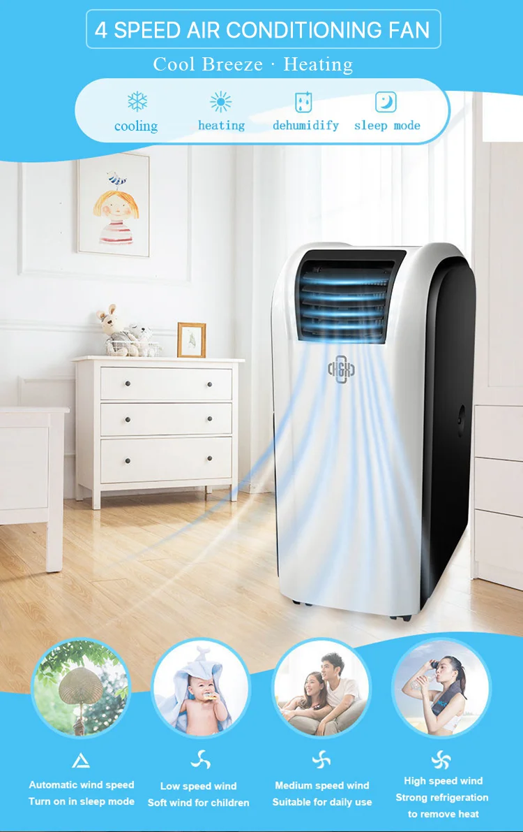 Remote Control 4 Speed Movable Cooling Heating Smart Air Conditioners