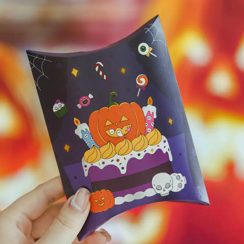 Halloween Pillow Shaped Candy Gift Box Creative Cartoon White Cardboard Funny Chocolate Gift Packaging Paper Box