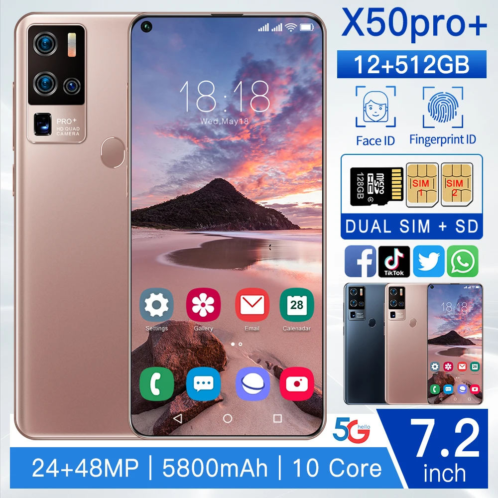 Смартфон X50 Pro 7 2 дюйма 3040x1440 MTK6889 Android 12 + 512 ГБ 5G 5800