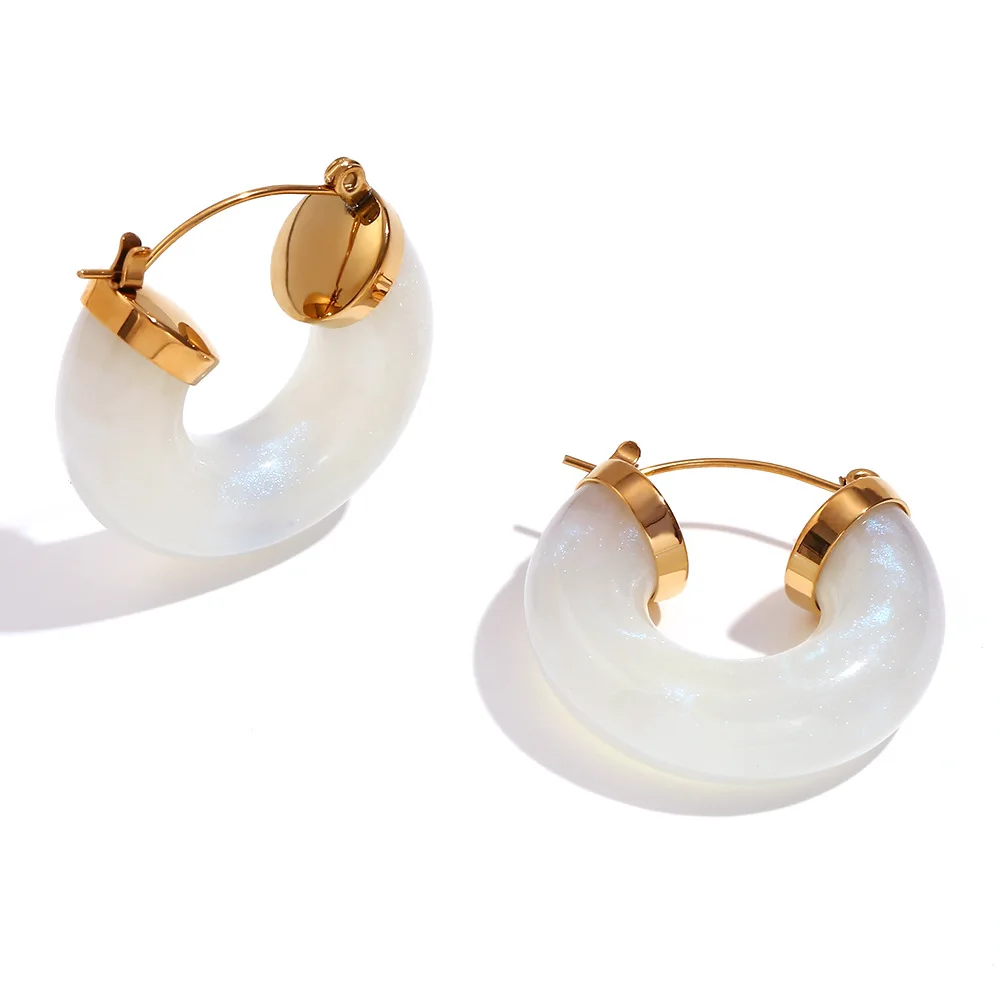 Vintage 18K Gold Plated C Shape Acrylic Earring Tarnish Free Stainless Steel Clear Acrylic Resin Earrings Women