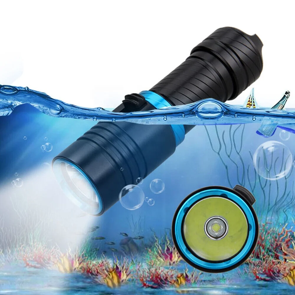 Hxj Professional Diving Flashlight DX1  T6 1500LM Rechargeable 26650 Distant Spotlight Scuba Flashlight with Strap