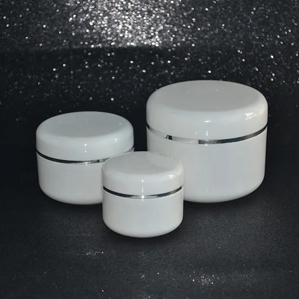cosmetic cream body scrub container 10g 20g 30g 50g 100g 150g 200g 250g White PP plastic jar with gold silver edge dome lid