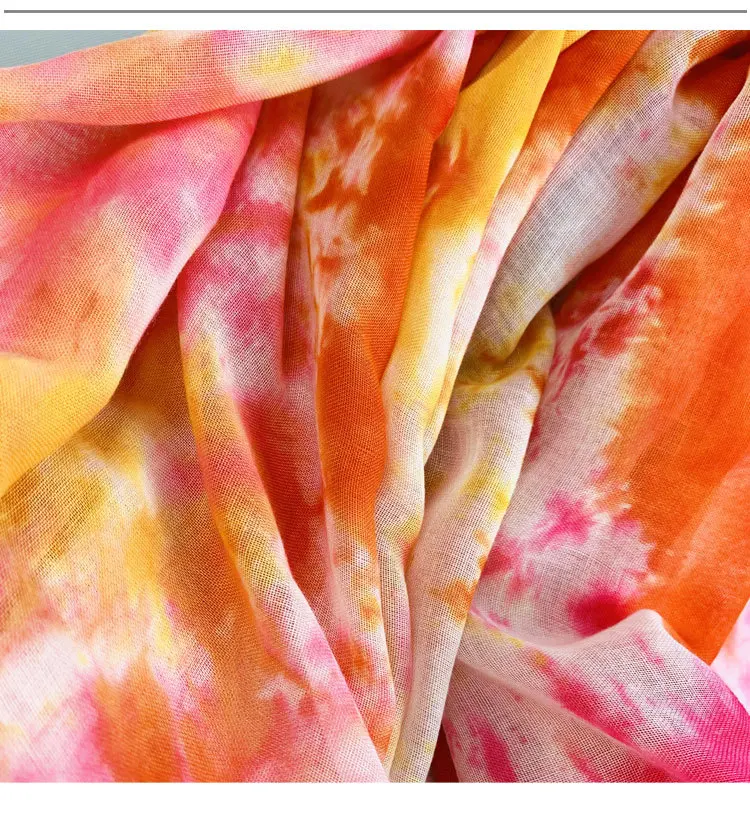 Hijab 2021 New fashion girl and women dupatta tie dye special print summer beach cotton linen voile scarfs shawl tudung stole
