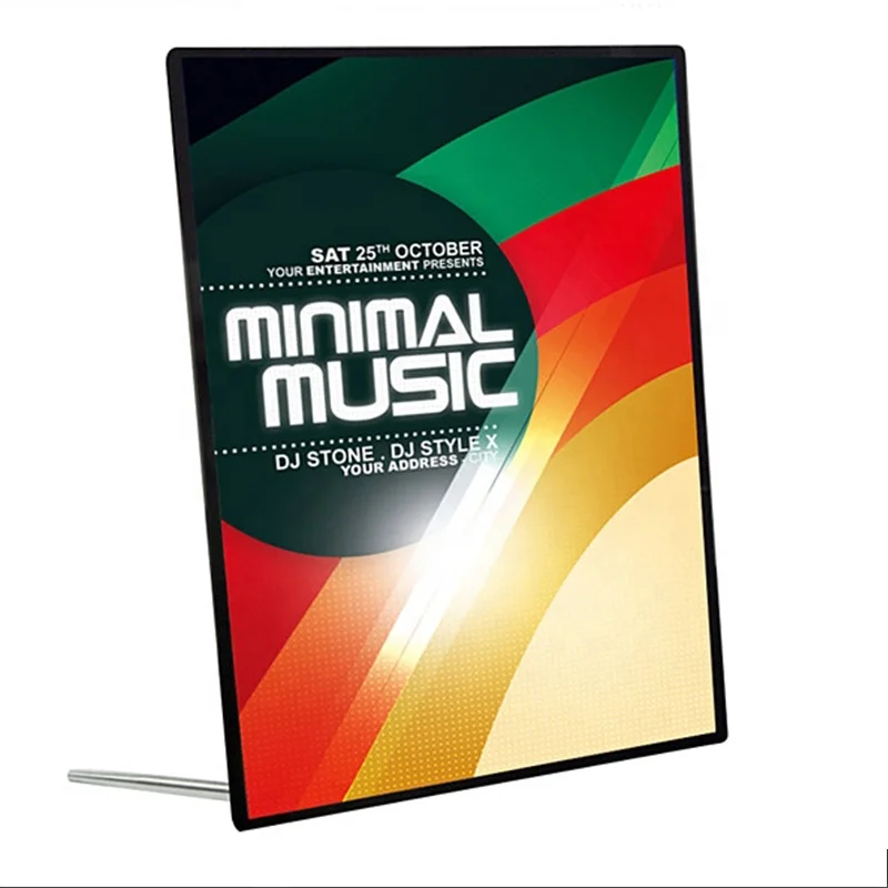 Newest A4 Custom LED Advertising Light Box Tempered Glass Photo Display Slim Thin Aluminum Poster Frame 12V Power Square