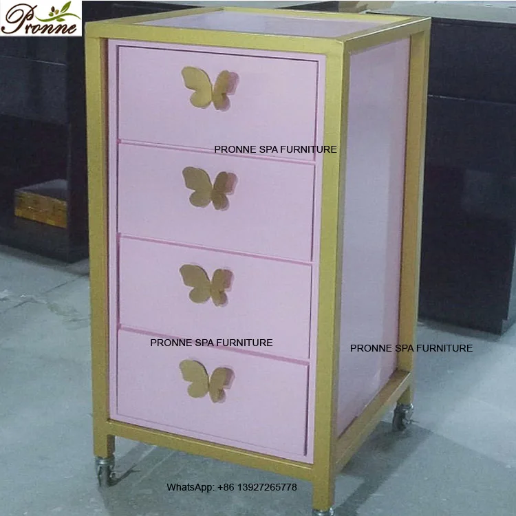Luxury Wholesale Beauty Salon Nail Barber Shop Gorgeous Rolling Butterfly Pink Trolleys Carts