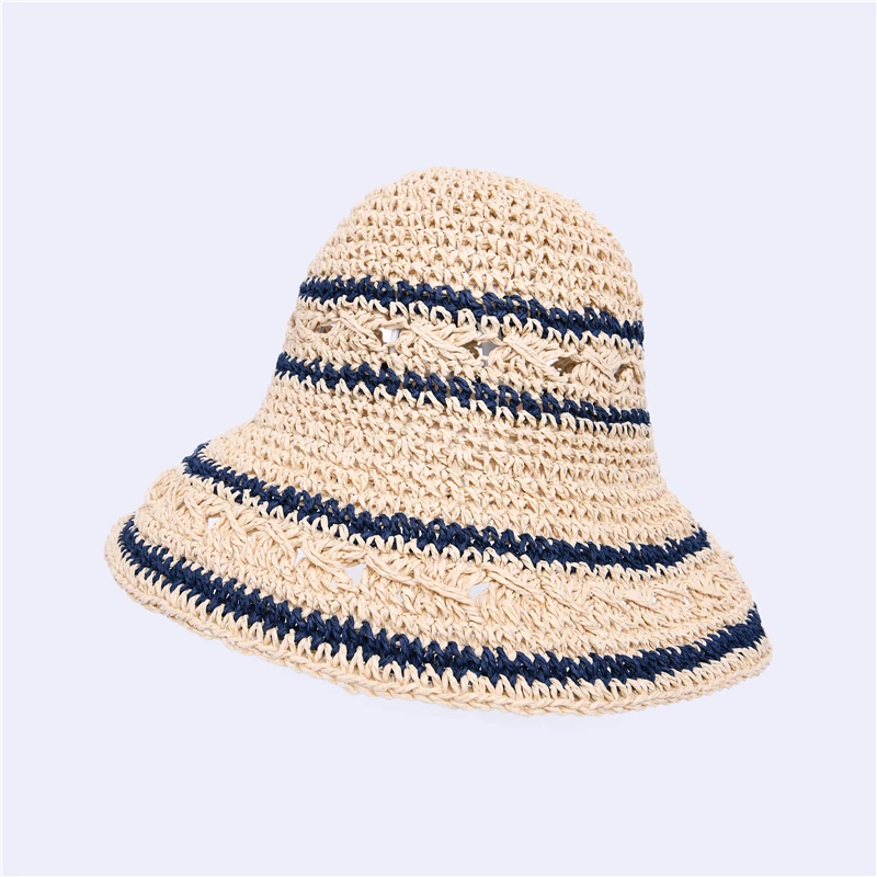 Полосатые брюки с широкими полями Защита от солнца бумага флоппи летняя соломенная шляпа оптом Панама пляжная для женщин Солнцезащитная