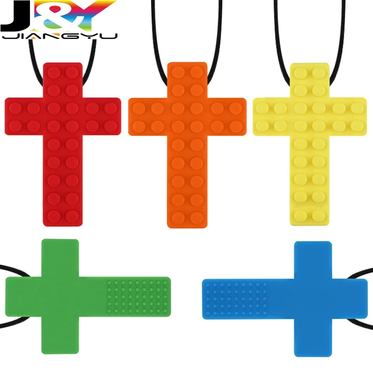 Силиконовая цепочка с кулоном в виде креста и кирпича для мальчиков и девочек с аутизмом