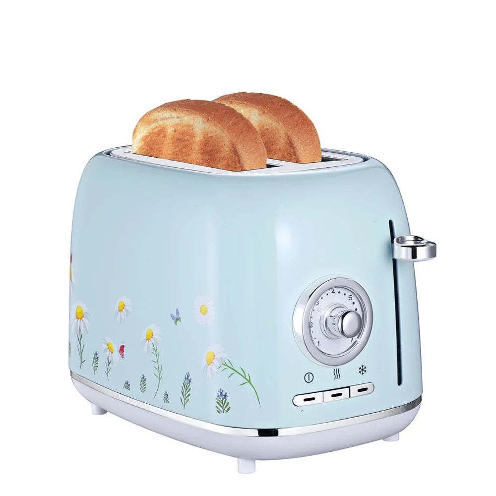 Oem Odm Electric Toaster Automatic Pop-Up Burger Bread Double Flower Painting Retro Two Slice Toaster