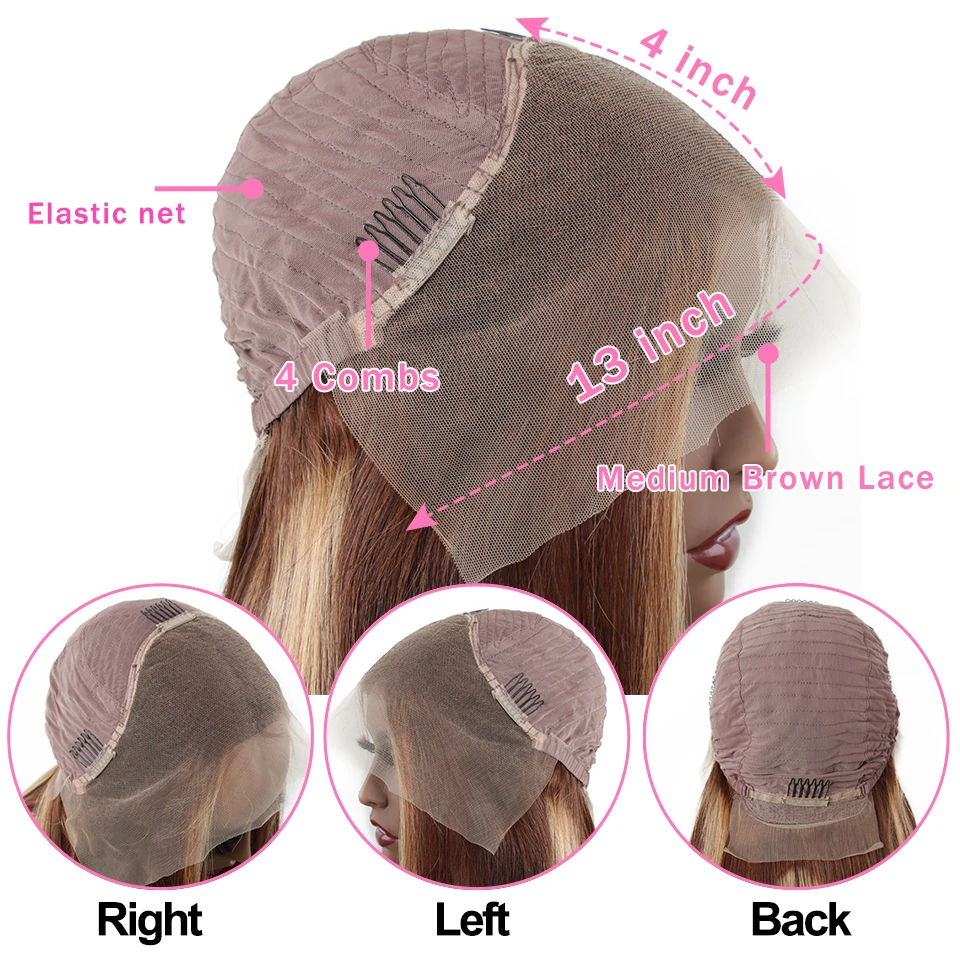13x4 Bone Straight Ombre Color 4/27 Thin Hd Lace Wig, Transparent Invisible Highlighted Piano Color Brazilian Human Hair Wigs