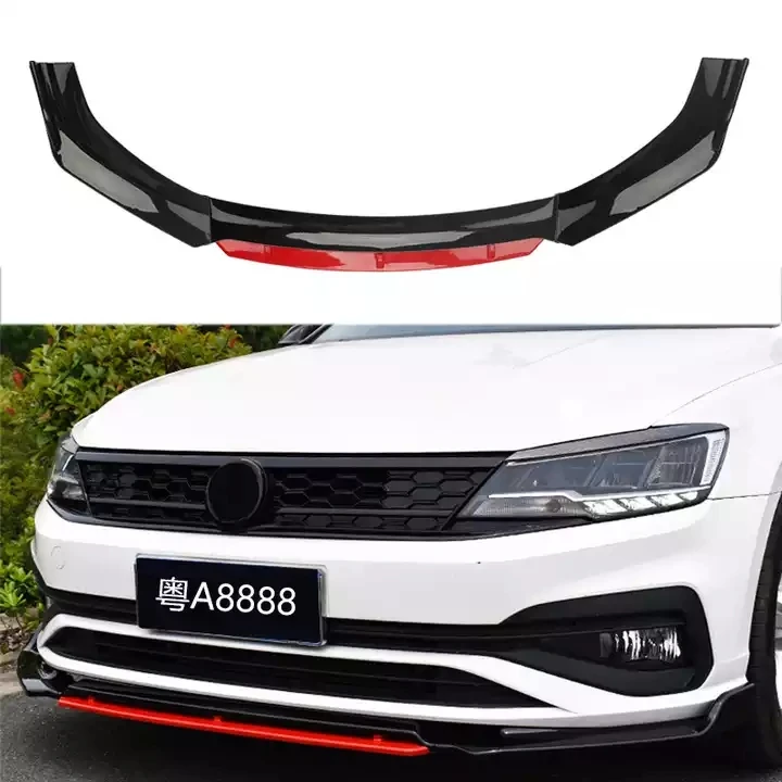 Car accessories ABS Body kit Glossy black 4pcs Front Bumper Spoiler Lip With Red Part For Universal Car