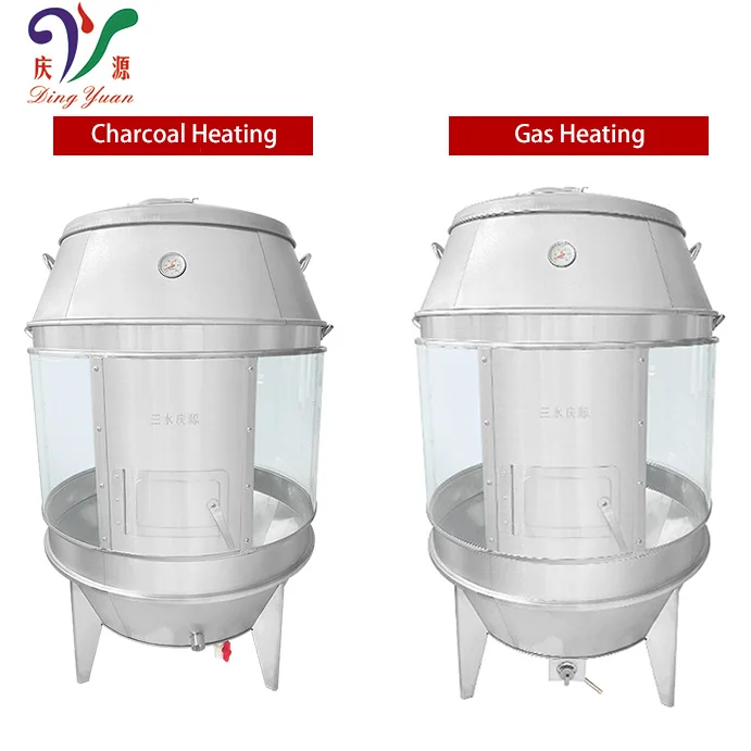 Wholesale High quality tempered glass charcoal whole chicken roasting oven smoke duck hanging display roaster with wood fire