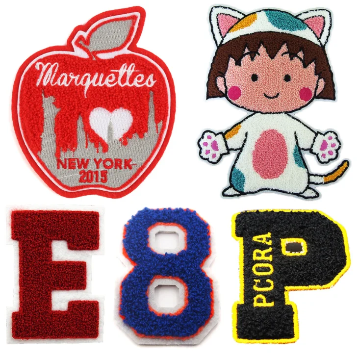Wholesale Custom 3D Logo Iron On Embroidered Letter Chenille Embroidery Patches For Hat Shirt Garment