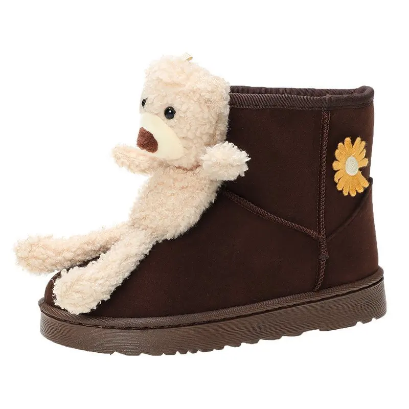 Low Price New Korean Cute Boot Girls Boots With  Bear Doll Plush Warm Snow Boots For Women