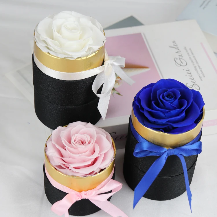 YS-007 mothers day gifts wholesale Decoration flower single black velvet gift boxes eternal preserved rose flower box